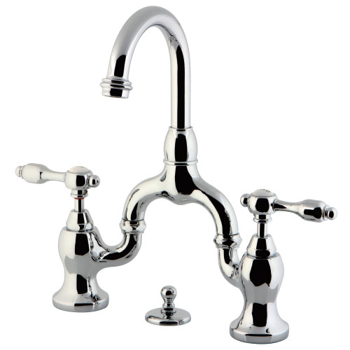 Kingston Brass KS7991TAL Tudor Bridge Bathroom Faucet with Brass Pop-Up, Polished Chrome