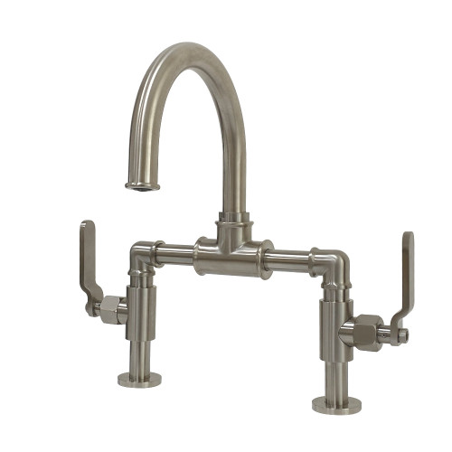 Kingston Brass KS2178KL Whitaker Industrial Style Bridge Bathroom Faucet with Pop-Up Drain, Brushed Nickel