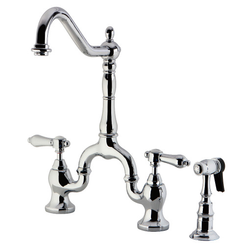 Kingston Brass KS7751BALBS Heirloom Bridge Kitchen Faucet with Brass Sprayer, Polished Chrome