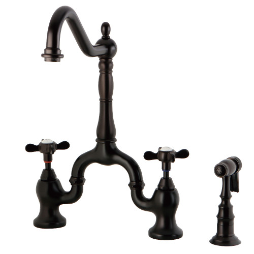 Kingston Brass KS7755BEXBS Essex Bridge Kitchen Faucet with Brass Sprayer, Oil Rubbed Bronze