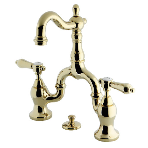 Kingston Brass KS7972BAL Heirloom Bridge Bathroom Faucet with Brass Pop-Up, Polished Brass