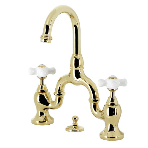 Kingston Brass KS7992PX English Country Bridge Bathroom Faucet with Brass Pop-Up, Polished Brass
