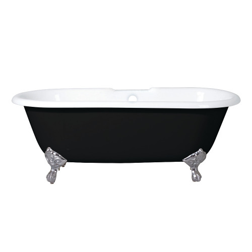 Kingston Brass Aqua Eden VBT7D663013NB8 66-Inch Cast Iron Double Ended Clawfoot Tub with 7-Inch Faucet Drillings, Black/White/Brushed Nickel