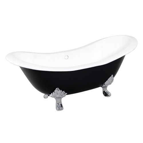 Kingston Brass Aqua Eden VBTND7231NC1 72-Inch Cast Iron Double Slipper Clawfoot Tub (No Faucet Drillings), Black/White/Polished Chrome