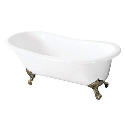 Kingston Brass Aqua Eden VCTND5731B8 57-Inch Cast Iron Slipper Clawfoot Tub without Faucet Drillings, White/Brushed Nickel