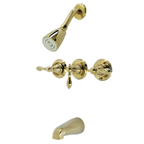 Kingston Brass KB232ACL American Classic Three-Handle Tub and Shower Faucet, Polished Brass