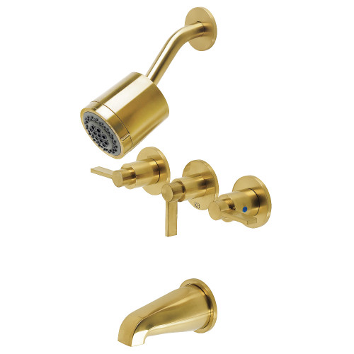 Kingston Brass KBX8137NDL NuvoFusion Three-Handle Tub and Shower Faucet, Brushed Brass