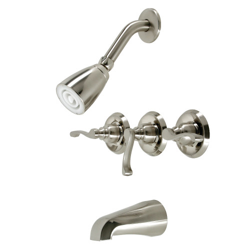 Kingston Brass KB238FL Royal Three-Handle Tub and Shower Faucet, Brushed Nickel