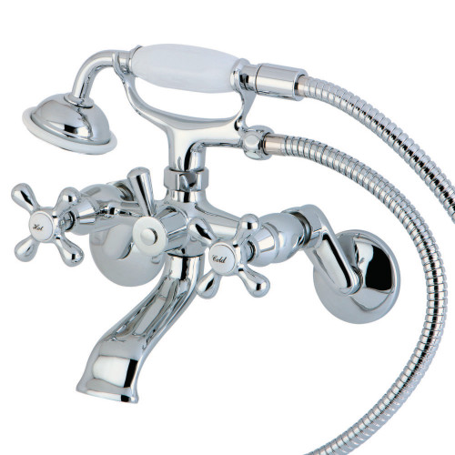 Kingston Brass KS266C Kingston Wall Mount Clawfoot Tub Faucet with Hand Shower, Polished Chrome