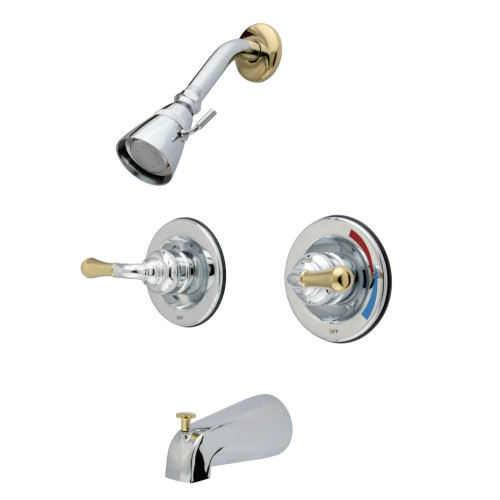Kingston Brass  GKB674 Water Saving Magellan Tub & Shower Faucet with Pressure Balanced Valve, Polished Chrome with Polished Brass Trim