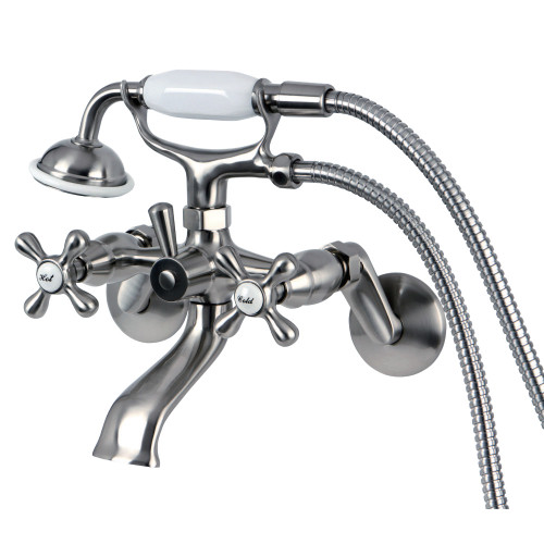 Kingston Brass KS266SN Kingston Wall Mount Clawfoot Tub Faucet with Hand Shower, Brushed Nickel