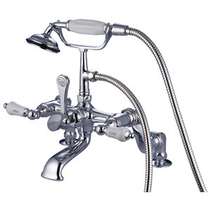 Kingston Brass Deck Mount Clawfoot Tub Filler Faucet with Hand Shower - Polished Chrome CC654T1
