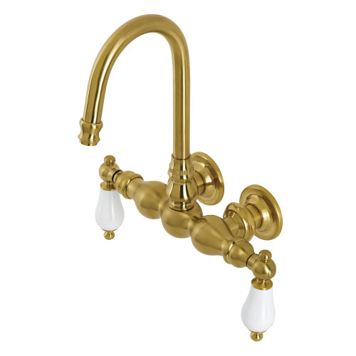 Kingston Brass AE5T7 Aqua Vintage 3-3/8 Inch Wall Mount Tub Faucet, Brushed Brass