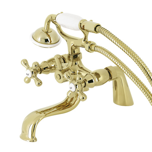 Kingston Brass KS227PB Kingston Deck Mount Clawfoot Tub Faucet with Hand Shower, Polished Brass