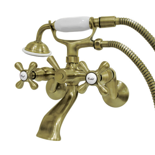 Kingston Brass KS266AB Kingston Wall Mount Clawfoot Tub Faucet with Hand Shower, Antique Brass