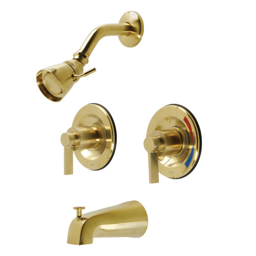 Kingston Brass KB667NDL NuvoFusion Two-Handle Tub and Shower Faucet with Volume Control, Brushed Brass