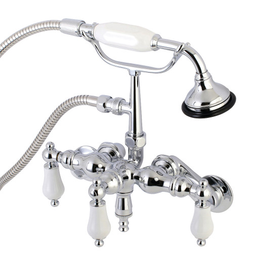 Kingston Brass AE422T1 Aqua Vintage 3-3/8 Inch Adjustable Wall Mount Clawfoot Tub Faucet with Hand Shower, Polished Chrome