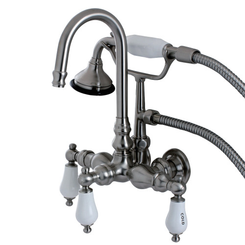 Kingston Brass AE9T8 Aqua Vintage Wall Mount Clawfoot Tub Faucet with Hand Shower, Brushed Nickel