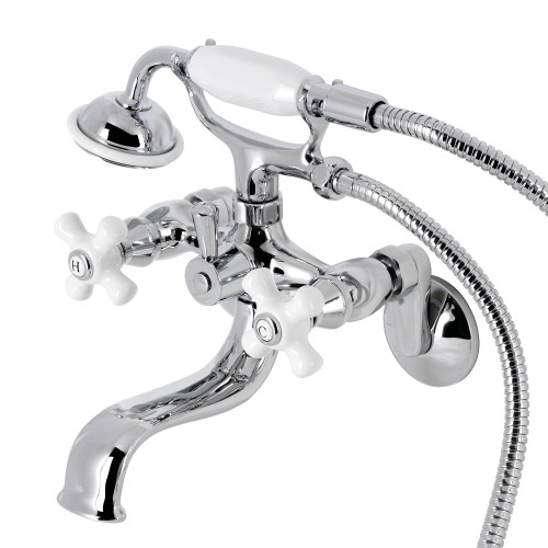 Kingston Brass KS226PXC Kingston Wall Mount Clawfoot Tub Faucet with Hand Shower, Polished Chrome