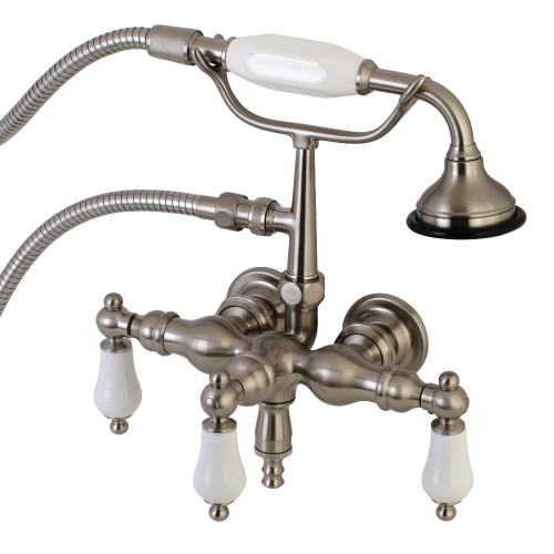 Kingston Brass Aqua Vintage AE23T8 Vintage 3-3/8 Inch Wall Mount Tub Faucet with Hand Shower, Brushed Nickel