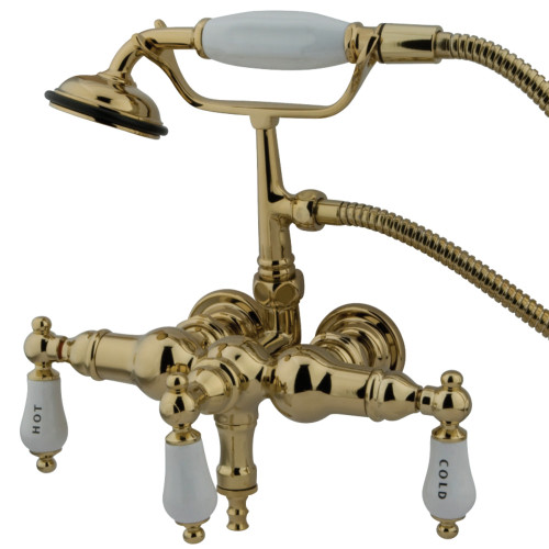 Kingston Brass CC21T2 Vintage 3-3/8-Inch Wall Mount Tub Faucet with Hand Shower, Polished Brass