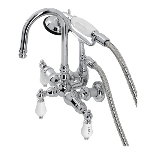 Kingston Brass CA10T1 Vintage 3-3/8" Tub Wall Mount Clawfoot Tub Faucet with Hand Shower, Polished Chrome