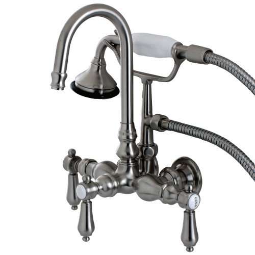 Kingston Brass Aqua Vintage AE7T8BAL Heirloom Wall Mount Clawfoot Tub Faucet with Hand Shower, Brushed Nickel