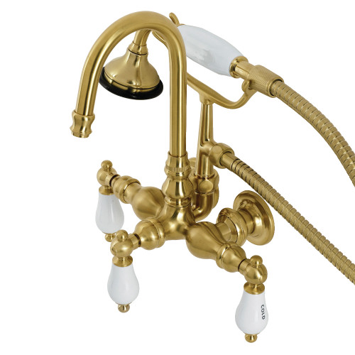 Kingston Brass AE9T7 Aqua Vintage Wall Mount Clawfoot Tub Faucet with Hand Shower, Brushed Brass