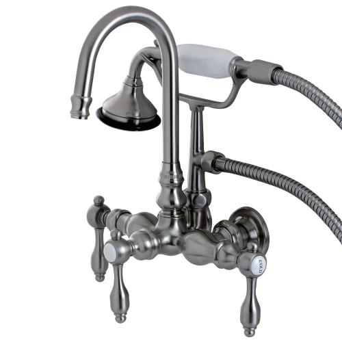 Kingston Brass Aqua Vintage AE7T8TAL Tudor Wall Mount Clawfoot Tub Faucet with Hand Shower, Brushed Nickel