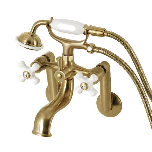 Kingston Brass KS269PXSB Kingston Tub Wall Mount Clawfoot Tub Faucet with Hand Shower, Brushed Brass