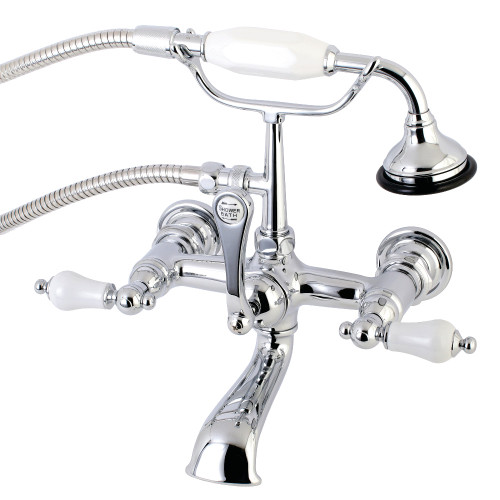 Kingston Brass AE554T1 Aqua Vintage 7-Inch Wall Mount Tub Faucet with Hand Shower, Polished Chrome