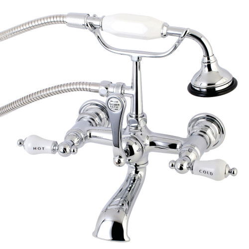 Kingston Brass AE556T1 Aqua Vintage 7-Inch Wall Mount Tub Faucet with Hand Shower, Polished Chrome