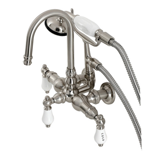 Kingston Brass CA9T8 Vintage 3-3/8" Tub Wall Mount Clawfoot Tub Faucet with Hand Shower, Brushed Nickel
