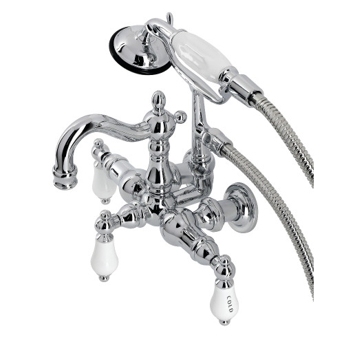 Kingston Brass CA1010T1 Heritage 3-3/8" Tub Wall Mount Clawfoot Tub Faucet with Hand Shower, Polished Chrome