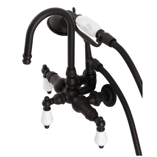 Kingston Brass CA11T5 Vintage 3-3/8" Tub Wall Mount Clawfoot Tub Faucet with Hand Shower, Oil Rubbed Bronze