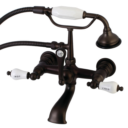Kingston Brass AE555T5 Aqua Vintage 7-Inch Wall Mount Tub Faucet with Hand Shower, Oil Rubbed Bronze