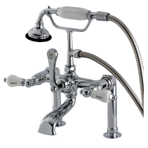 Kingston Brass AE108T1 Auqa Vintage Deck Mount Clawfoot Tub Faucet with Hand Shower, Polished Chrome