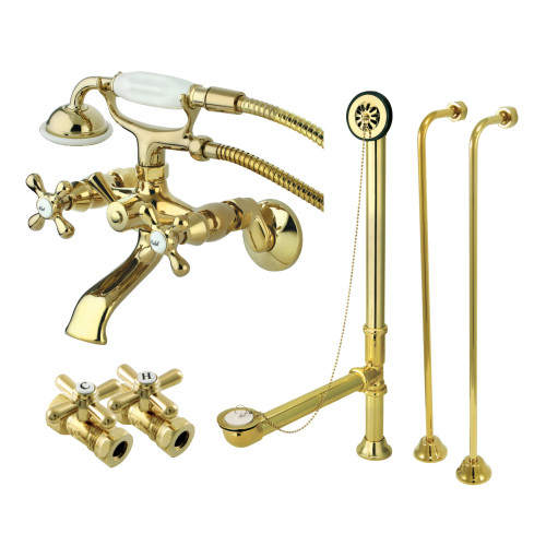 Kingston Brass CCK265PB Vintage Wall Mount Clawfoot Faucet Package With Supply Line, Polished Brass