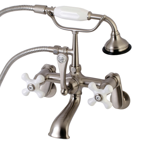 Kingston Brass AE59T8 Aqua Vintage Wall Mount Tub Faucet with Hand Shower, Brushed Nickel