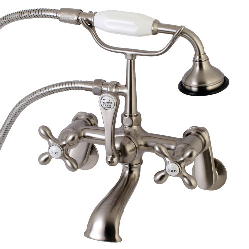 Kingston Brass AE57T8 Aqua Vintage Wall Mount Tub Faucet with Hand Shower, Brushed Nickel