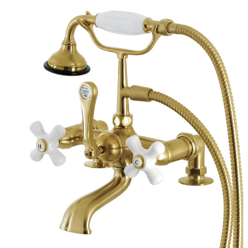 Kingston Brass Aqua Vintage AE211T7 Vintage 7-Inch Tub Faucet with Hand Shower, Brushed Brass