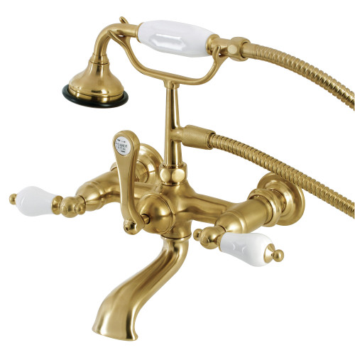 Kingston Brass AE553T7 Aqua Vintage 7-Inch Wall Mount Tub Faucet with Hand Shower, Brushed Brass