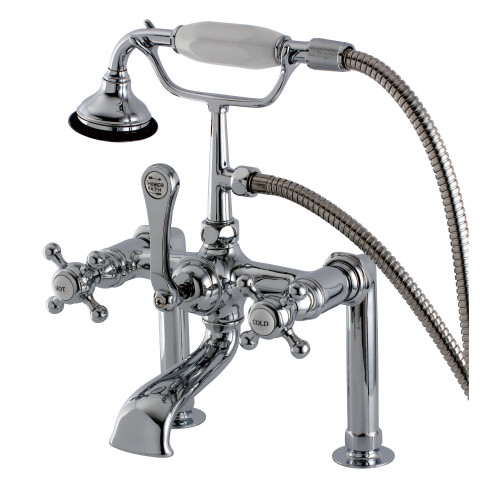 Kingston Brass Aqua Vintage AE104T1BX English Country Deck Mount Clawfoot Tub Faucet with Hand Shower, Polished Chrome