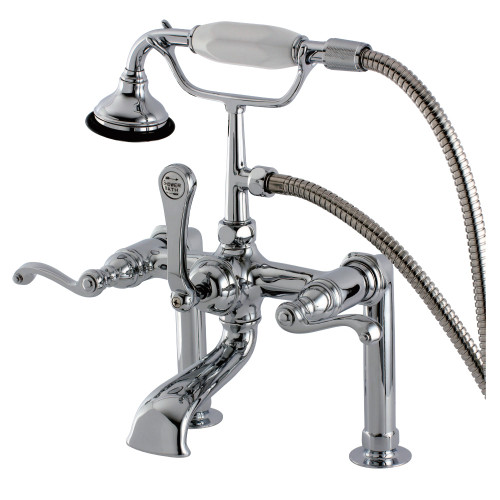 Kingston Brass Aqua Vintage AE104T1FL Royale Deck Mount Clawfoot Tub Faucet with Hand Shower, Polished Chrome