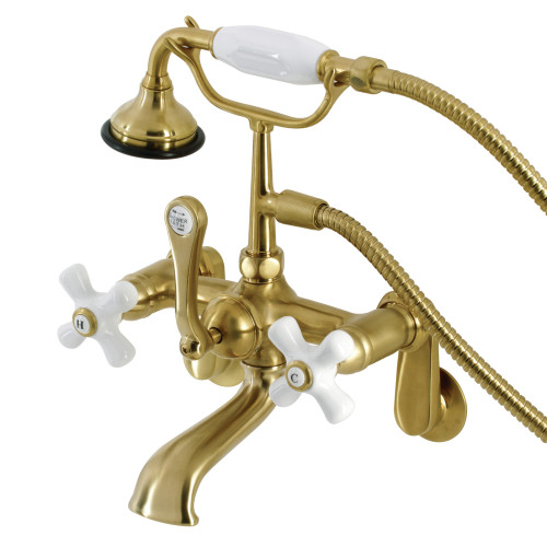 Kingston Brass AE59T7 Aqua Vintage Wall Mount Tub Faucet with Hand Shower, Brushed Brass