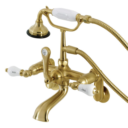 Kingston Brass AE53T7 Aqua Vintage Wall Mount Tub Faucet with Hand Shower, Brushed Brass