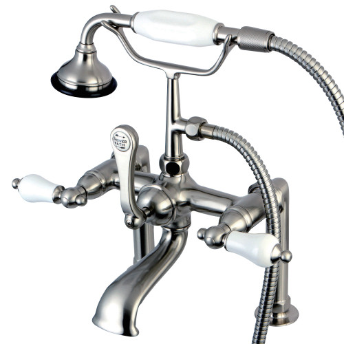 Kingston Brass AE105T8 Auqa Vintage Deck Mount Clawfoot Tub Faucet with Hand Shower, Brushed Nickel