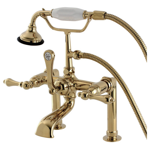 Kingston Brass AE103T2 Auqa Vintage Deck Mount Clawfoot Tub Faucet with Hand Shower, Polished Brass