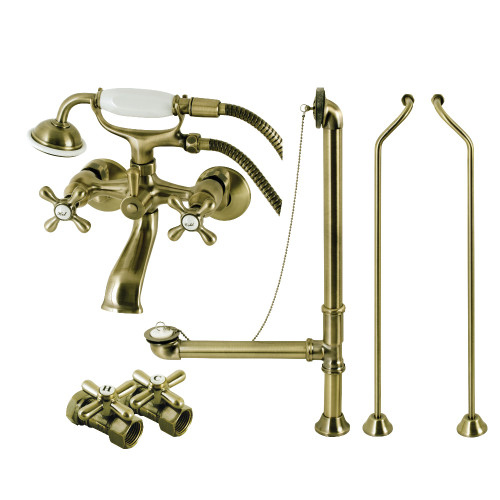 Kingston Brass CCK265ABD Vintage Wall Mount Clawfoot Tub Faucet Package with Hand Shower, Antique Brass