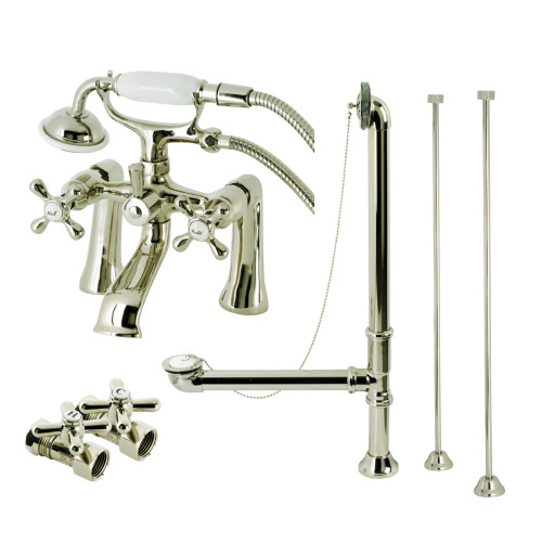 Kingston Brass CCK268PN Vintage Deck Mount Clawfoot Tub Faucet Package with Hand Shower, Polished Nickel